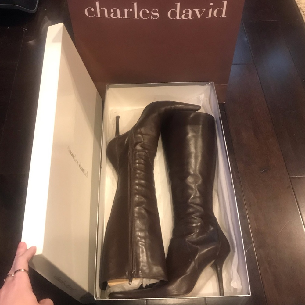 Charles David Brown Leather Stiletto Boot Sz 8
